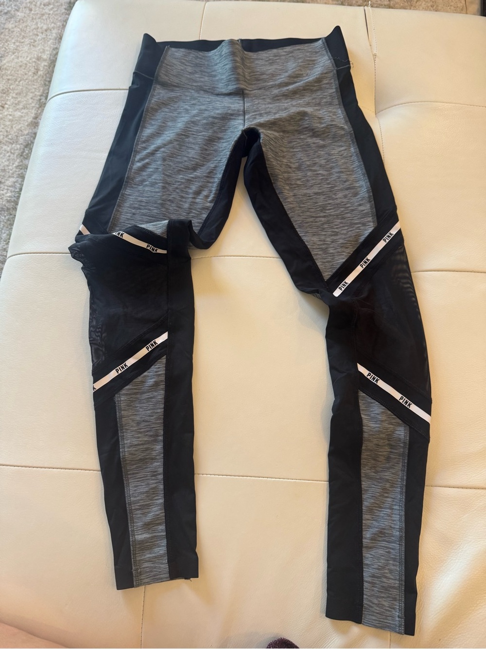 PINK Victoria's Secret Gray and Black Colorblock Performance Leggings